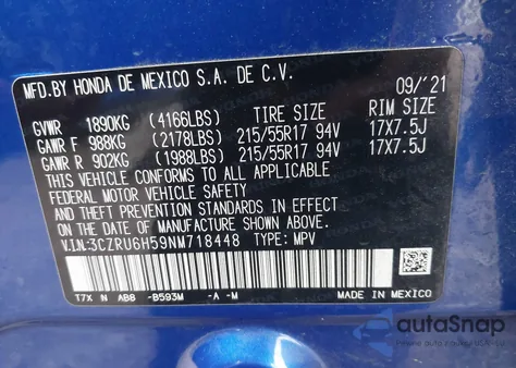 2022 Honda Hr-V Awd Ex z USA, uszkodzony, nr VIN 3CZRU6H59NM718448